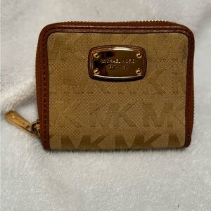 Michael Kors Gold and Tan Zip Wallet